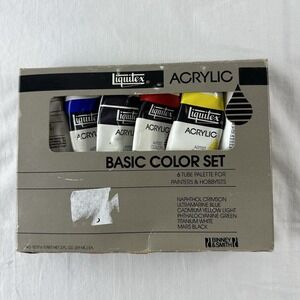 1981 Vintage Liquitex Acrylic Studio Basic Colors 6 Tube Set 1037 2oz Tubes Used